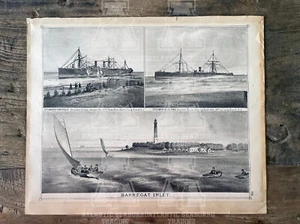 RARE: LBI Scene-Original Lithograph from 1878 Woolman & Rose NJ Shore Atlas - Picture 1 of 6