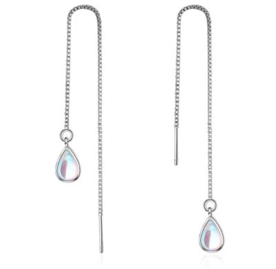 Pendientes enchapados en plata 925 ópalo gota de agua cadena hilo a través de enhebrador P1 Foto 1 de 4