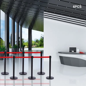 6PC Crowd Control Barrier Stanchion Set Posts Queue Pole Retractable Belt USA - Picture 1 of 15