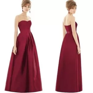 Maxi Vestido Alfred Sung Sin tirantes Sarga Plisado Línea A Rojo 0 - Imagen 1 de 9