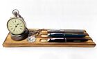 Pojedynczy stojak na zegarek kieszonkowy i uchwyt na 3 długopisy, wyświetlacz na biurku drewno i ceramika 