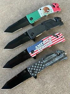(WHOLESALE LOT x 12) ElitEdge Flag Serrated Spring Assisted Pocket Knife - A94 - Picture 1 of 5