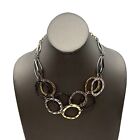 Three Tone Hammered Rings 2 Strand Layered Look Fashion Necklace 17+ Inch