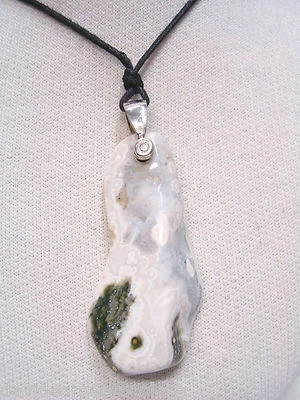 Ciondolo in ARGENTO 925 con DIASPRO OCEANICO (Orbicolare) naturale e girocollo - Immagine 1 di 4