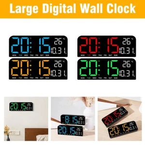 Digital Wall Clock Led Alarm Temperature Humidity Large Display Mode Night X3G5 - Picture 1 of 12