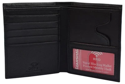 MARSHAL RFID Blocking Genuine Leather Large Hipster Bifold Credit Card ID Men... - Image 1 of 4