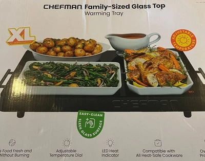 Chefman XL Family-Sized Glass Top Warming Tray 21"x16" Black - Image 1 of 2