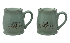 BELLAGIO Hotel Las Vegas Lot 2 Coffee Cups Sage Green Mugs Souvenir M Ware - Picture 1 of 5