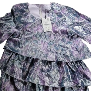 ZARA Girls Dress Size 13–14Y 164 Metallic Tiered Purple Silver Party NWT #3620 - Picture 1 of 15