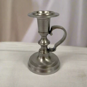 Primitive Reproduction 4-1/2" Pewter-Plated Colonial Chamberstick - Picture 1 of 5