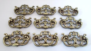 VTG Chunky Large Brass Tone Drop Bail Cabinet Drawer Pulls Handles Lot Set of 9 - Picture 1 of 8