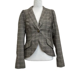 Autres Filles Brown Plaid Single Button Tulip Tailored Blazer sz S Office Preppy - Picture 1 of 11
