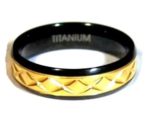 Black Plated Titanium RING BAND with Gold Plated Engravings, size 13 - Picture 1 of 7