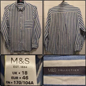 M&S COLLECTION Pure Cotton Striped Long Sleeve Pocket Lightweight Shirt Women 18 - Picture 1 of 5