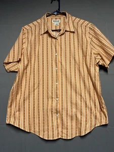 MAGELLAN Womens Button Up Blouse Size XL All Over Fish Print Cotton Peach Stripe - Picture 1 of 7