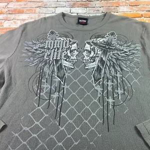 MMA Elite Thermal Shirt Adult XXL Gray Long Sleeve Y2K Cyber Grunge Skull Mens - Picture 1 of 13