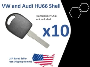 10x Transponder Key Shell With Blade for VW Audi HU66 Plug Style Chip Holder - Picture 1 of 1