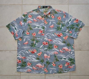 SSLR Men's XXXL Hawaiian Shirt Flamingos Button Down Aloha Blue Pink - Picture 1 of 6