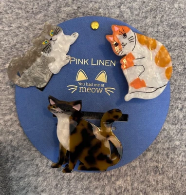 Новый розовый льняной мяу Cat заколки комплект из 3 - Изображение 1 из 4