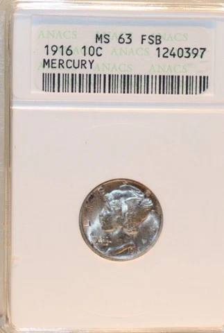 1916 US Mercury Dime 10c ANACS CACHE Slab MS63 FSB Cover