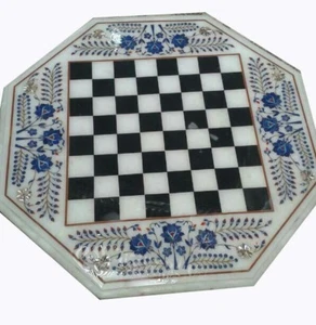 18" marble chess end Coffee Table Top semi precious stones Inlay Decor - Picture 1 of 1
