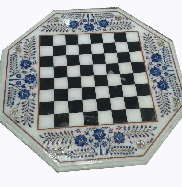 18" marble chess end Coffee Table Top semi precious stones Inlay Decor - Image 1 of 1