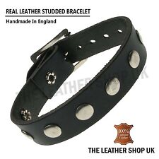 100% New Real Leather Flat Stud Riveted Bracelet Wristband Made In England