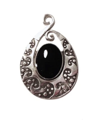 "Colgante Lágrima Negra Plata Primitivo Boho Amparo Esterlina México 1 13/16""" Foto 1 de 4