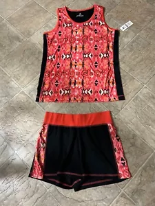 womens 2-piece orange & black knit shorts outfit size S B Sports - Picture 1 of 4