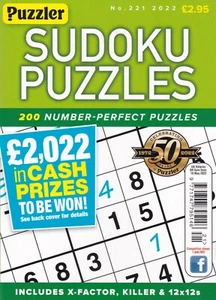 PUZZLER SUDOKU PUZZLES BOOK MAGAZINE #221 2022 - 200 GREAT NEW PUZZLES - Picture 1 of 4