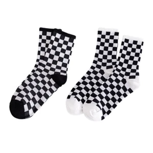 2 Pairs Tube Socks Plaid Warm Black and White Moisture-wicking Girl - Picture 1 of 12