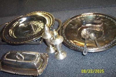 LOTE DE PLATOS DE PLATA ANTIGUOS platos mantequilla sal pimienta utensilios Reed Barton Foto 1 de 4