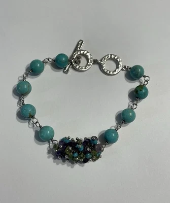 Stunning Signed Sterling Silver Turquoise Amethyst Peridot 8" Toggle Bracelet - Image 1 of 4