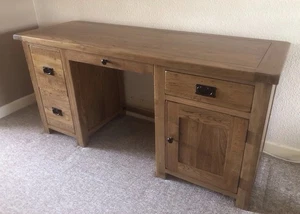 Rustic Solid Oak Desk Double Pedestal Computer Desk RRP £699 LOCAL DELIVERY POSS - Picture 1 of 21