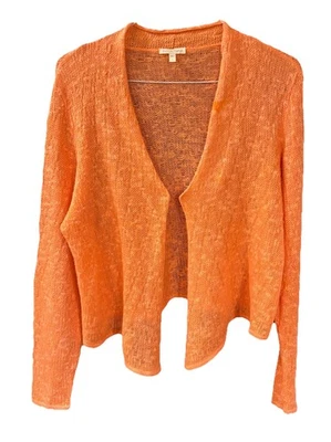 Eileen Fisher Linen Blend Open Front Cardigan Womens Large Coral Peach Open Knit - Image 1 of 4