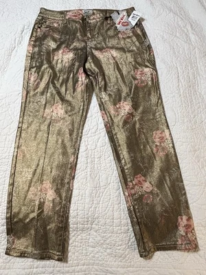 Jeans Hot Kiss Juniors Skinny Lily tamanho 19 20 elástico dourado paisley metálico NOVO - Imagem 1 de 4