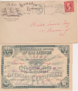 Hampden Lodge no.27 Springfield MA I.O.O.F. Odd Fellows 1900 Advertising cover - Picture 1 of 2