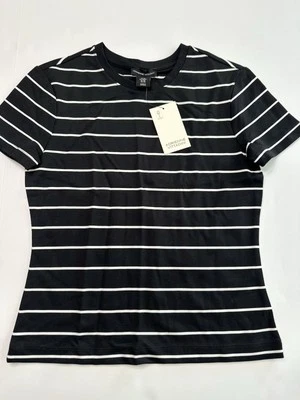 Camiseta de punto Adrienne Vittadini para mujer XS blanca negra a rayas cuello redondo nueva con etiquetas Foto 1 de 4