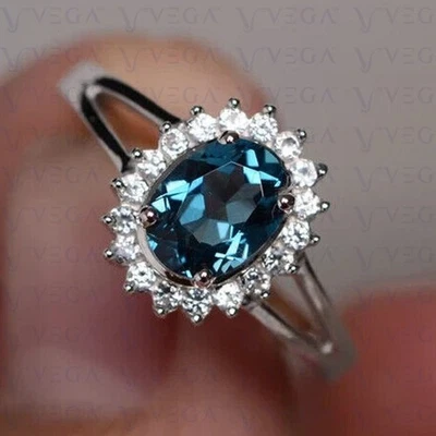 3.60Ct Oval Cut Natural Topaz and Diamond Split Shank Ring 18K White Gold Plated - Image 1 of 4