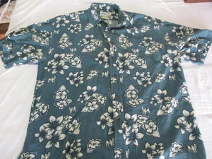 Vintage Big Dogs Shirt Mens XLarge Teal Button Down Hawaiian Cotton/Rayon blend - Picture 1 of 5