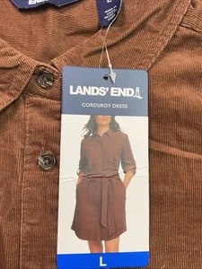 Lands' End Ladies' Corduroy Button-Front Dress w/Pockets & Belt, Brown, Size: L - Picture 1 of 7