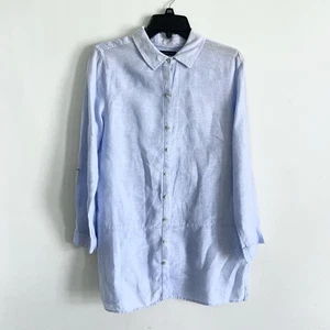 TAHARI Essentials Light Blue Linen Button Front Tab Sleeve Ladies Tunic-Size S - Picture 1 of 8