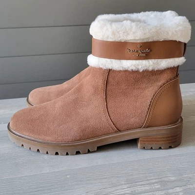 Kate Spade Boot Bailee Winter Bootie Suede Faux Fur Top Side Zip Womens 9 NWOT - Image 1 of 4