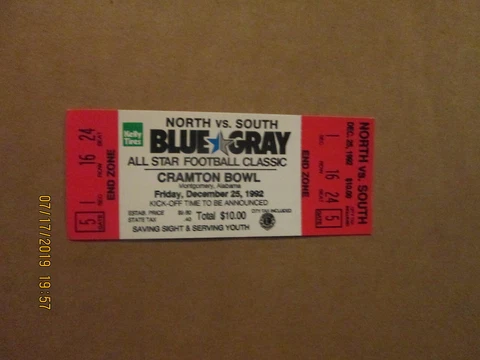 NCAA North vs. South Vintage 1992 All Star Football Classic Cramton Bowl Ticket Cover