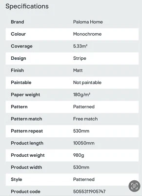 Five Brand New Rolls Of Paloma Home Monochrome Black And White Wallpaper. - Image 1 of 2