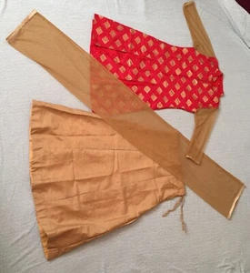 Girls Skirt Lahenga Choli Dress Salwer Kameez Golden Red New - Picture 1 of 9