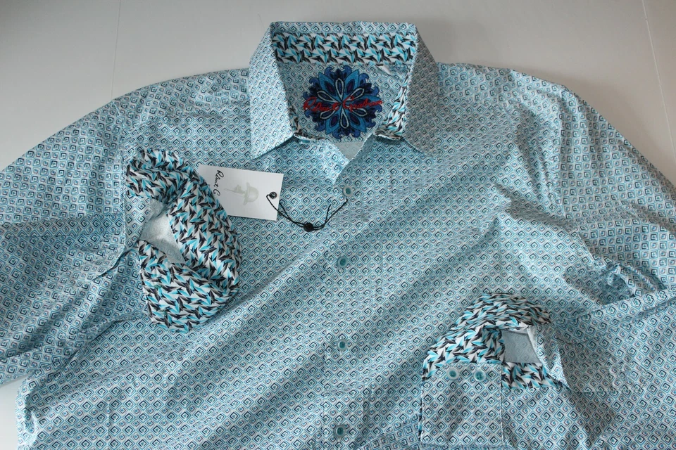 XL Robert Graham Dalegard Blue Flip Cuff Geometric Print Long Sleeve Shirt