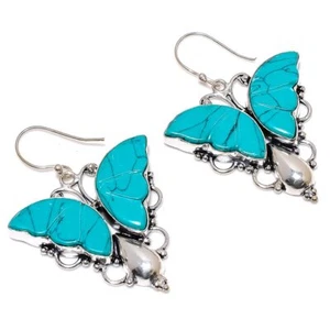 Santa Rosa Turquoise Gemstone 925 Sterling Silver Jewelry Earring 2.21" p164 - Picture 1 of 5