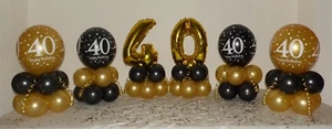 40TH BIRTHDAY - BLACK AND GOLD - 6 PACK BALLOON DISPLAY -TABLE CENTREPIECE - Picture 1 of 1