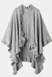 AHLENS SWEDISH, NWT, One Size Fits All, Woman's Soft, Ruffled Wrap/Poncho, Grey - Picture 1 of 8